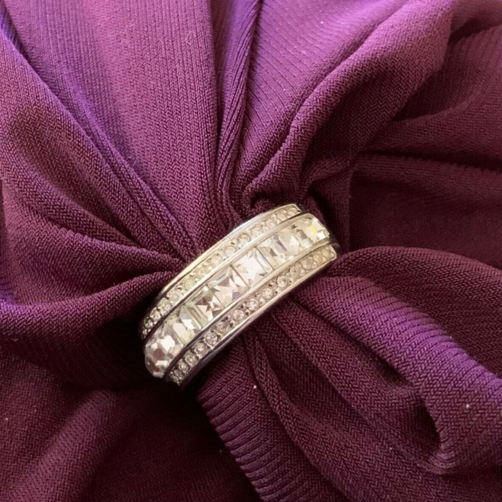Beautiful Silver CZ Band with round and square stones, size 10